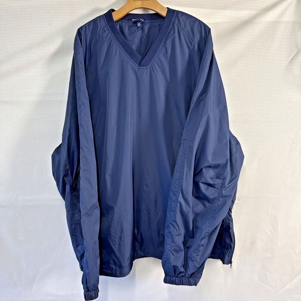 Sport Tek JST72 Athletic V Neck Raglan Wind Pullover Shirt Mens Navy Blue 4XL